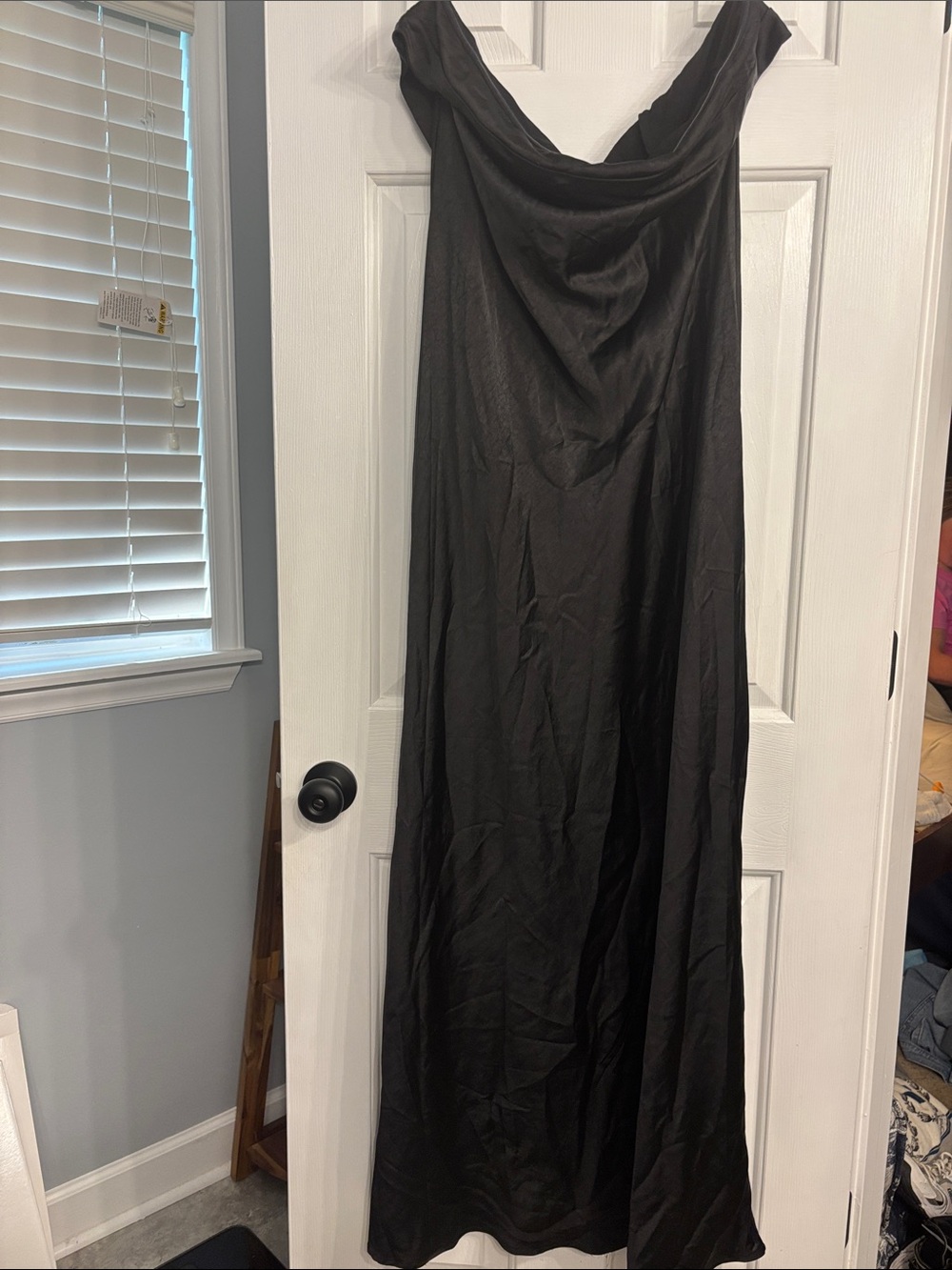 Women's Black Strapless Satin Maxi Dress